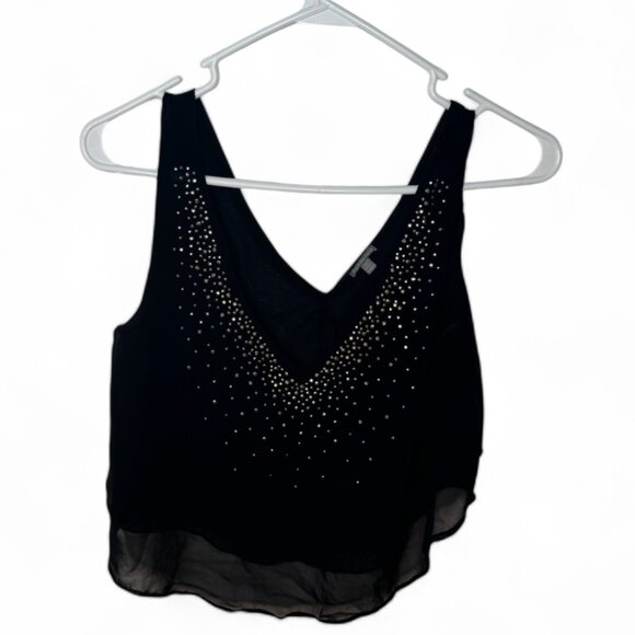 Charlotte Russe Black Cropped Tank with Rhinestone Detailing - Size M - Picture 1 of 5